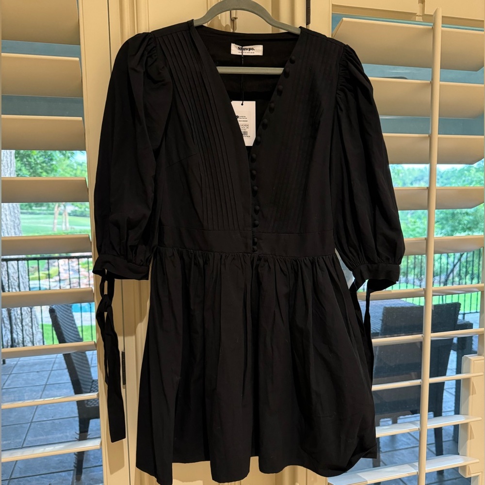 NWT- Show Po Black Puff Sleeve Mini Dress